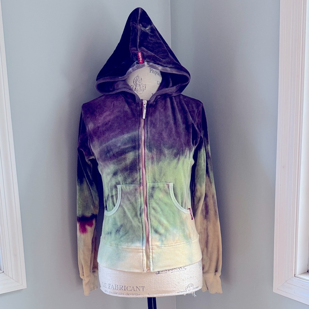 Hard Tail tie dyed velour zippered hoodie GUC size M